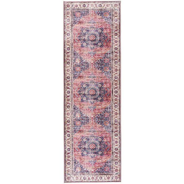 ReaLife Machine Washable Rug - Stain Resistant - Eco-Friendly, Non-Slip, Family & Pet Friendly - Made from Premium Recycled Fibers - Vintage Bohemian Medallion - Berry, Purple, Orange, 2'6" x 8'