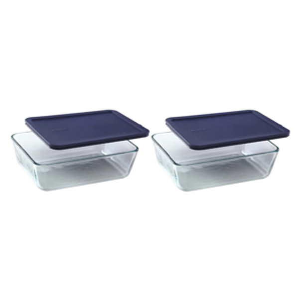 Pyrex 7212 11-Cup Glass Dishes with Dark Blue Lids (2-Pack) - Made in the USA