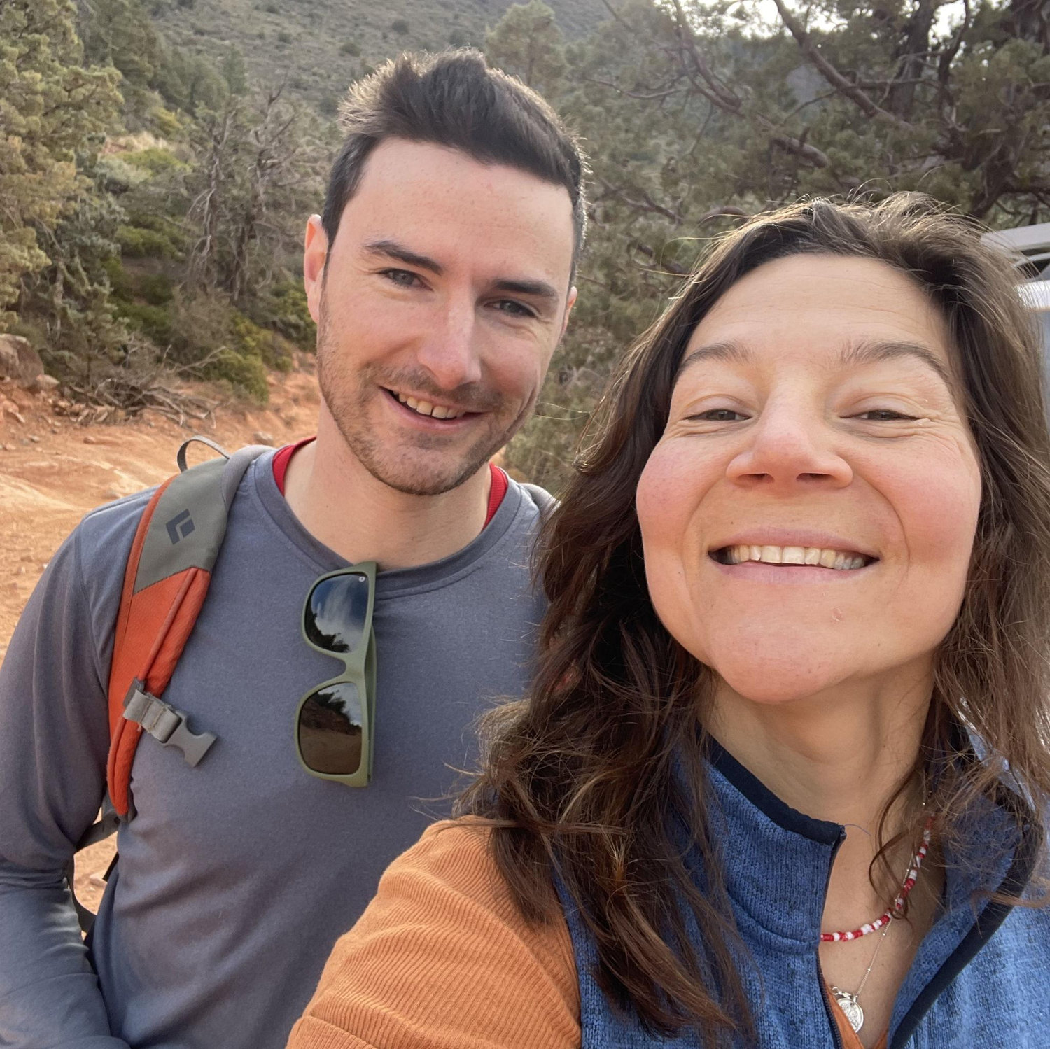 The morning of our engagement hike on the Hangover Trail in Sedona. Sophie was completely clueless.