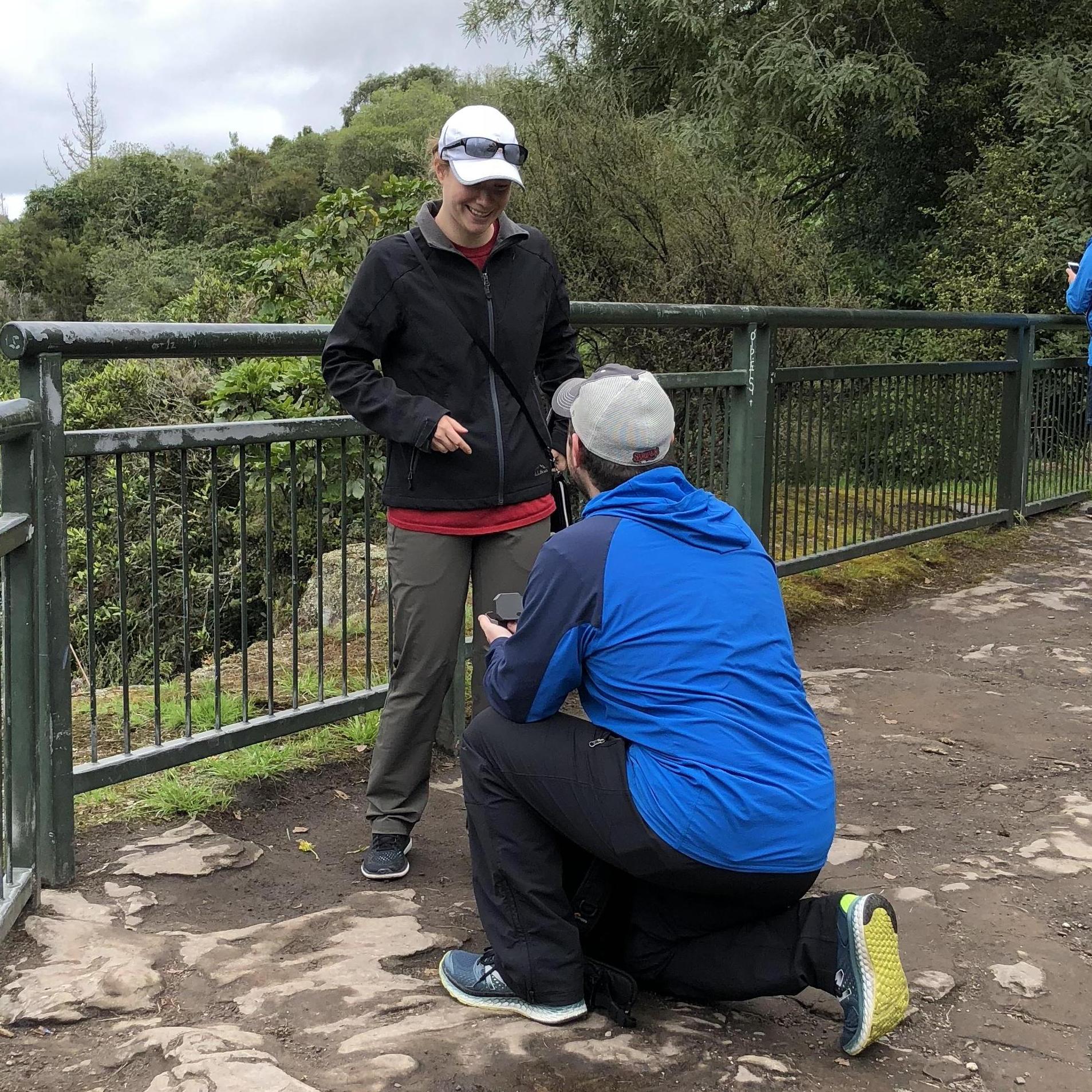 Matt proposed at Huka Falls in Taupo, New Zealand. Kelsey said yes!