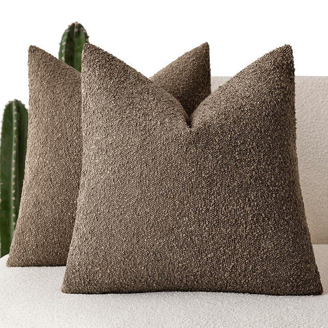 Foindtower Set of 2, Decorative Textured Boucle Throw Pillow Covers Accent Solid Pillow Cases Soft Cozy Couch Cushion Case for Chair Sofa Bedroom Living Room Home Decor 26x26 Inch Light Brown