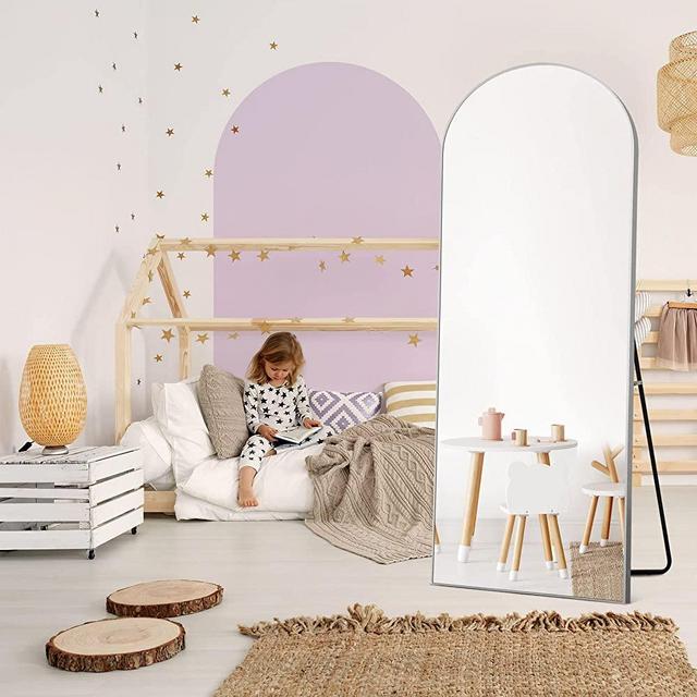 NeuType Arched Full Length Mirror, Large Full Body Mirror with Aluminium Metal Frame, Shatter Protection, Wall-Mounted Mirrors for Living Room or Dressing Room- Silver（Arched）,65”x 22”
