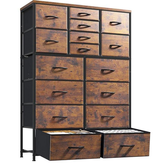 Romorgniz 57“H Dresser for Bedroom with Multiple Drawers, Fabric Dressers & Chests of Drawers for Bedroom,Large Dresser, Sturdy Metal Frame & Wood Top,Entryway, Hallway(Rustic Brown)