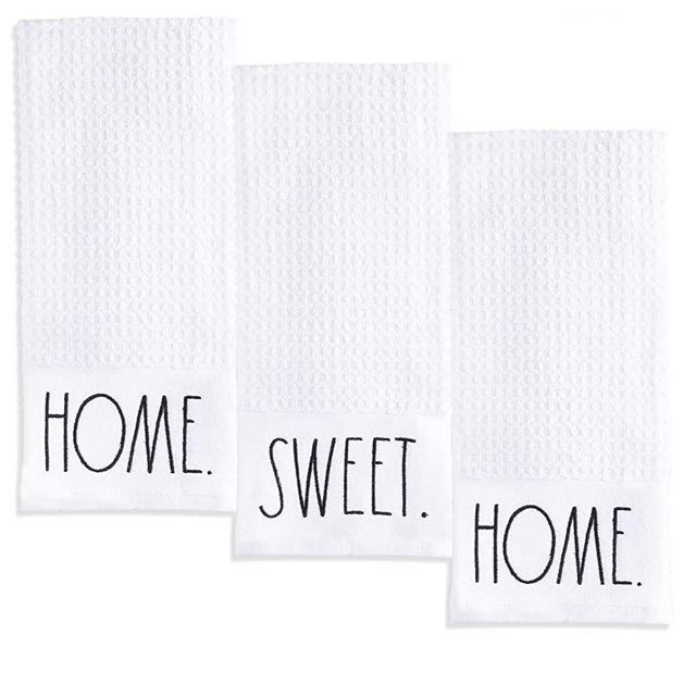 Rae Dunn Set of 3 Hand Towels for Kitchen and Bathroom, 100% Cotton, Embroidered White Dish Towels Embroidered Home, Sweet, Home 16 inches x 26 inches Decorative Hand Towels
