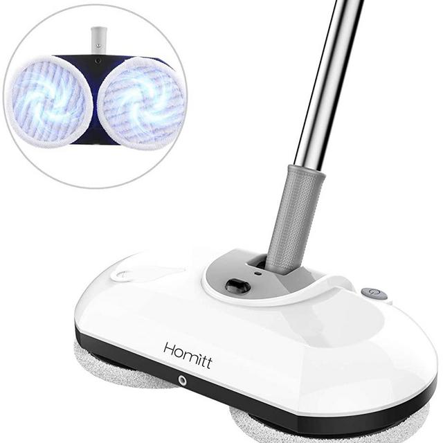 Homitt Electric Spin Mop Power Floor Scrubber-2019 Version, Cordless Spray Floor Mop with Adjustable Handle and 4 Replaceable Microfiber & Reusable Mop Pads for Cleaning Hardwood Floor and Tile