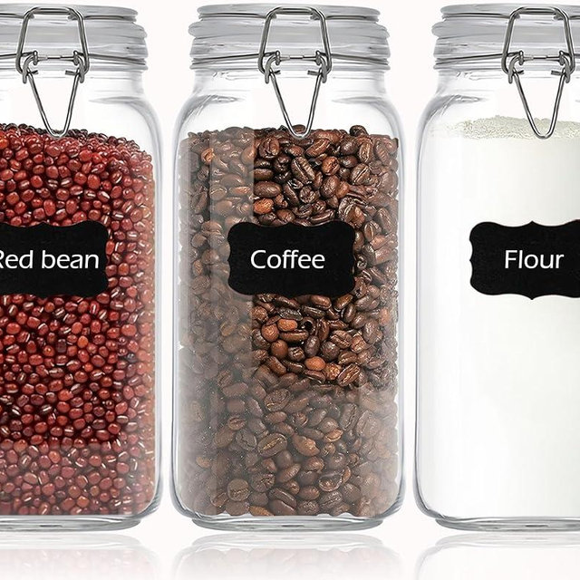 HVOPGEEUAN Clear Food Storage Jars 78oz Square, Airtight Glass Canister with Lids Set of 3, Kitchen & Pantry Organization Food Storage Container for Canning, Sugar, Flour, Candy, Cereal, Coffee