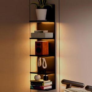 Homaterial 5 Tier Wall Shelf Unit, Black Modern Vertical Lack Wall Shelves with Light, Wall Mount, Floating Column Home Decor Shelves for Bedroom, Living Room, Vanity Storage Display