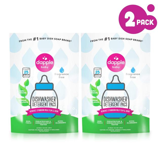 DAPPLE Baby Dishwasher Pacs, Fragrance Free, Sulfate-Free, Hypoallergenic, 25 Count (Pack of 2)