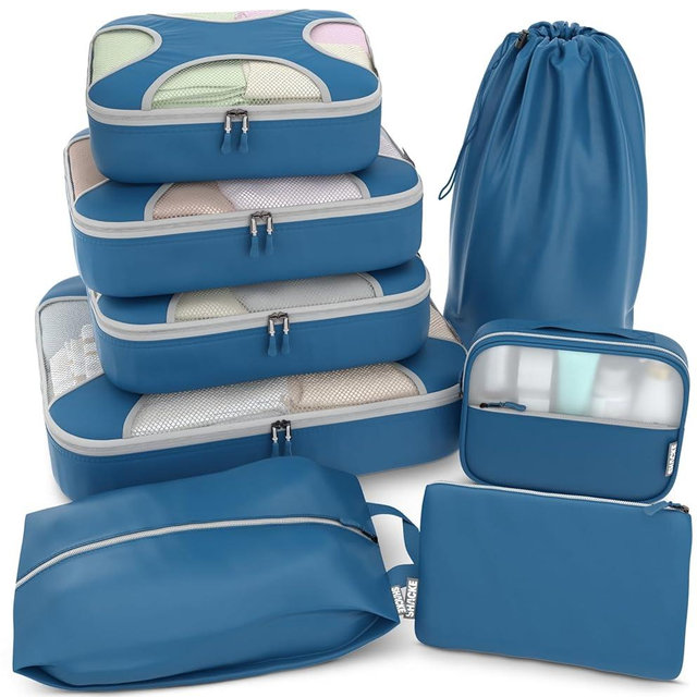 Shacke 8 Set Packing Cubes for Travel Lightweight Luggage Organizer (Navy Blue)