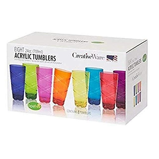 CreativeWare Circus Set of 8, 24 Ounces Tumbler Set, 24 oz, Multicolor