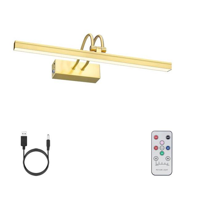 FUNCHDAY Picture Light Wireless, 13inch Rechargeable Battery Operated Gallery Painting Light with Remote, 280LM Dimmable Metal Art Lights for Paintings,Wall,Portrait (Brass)