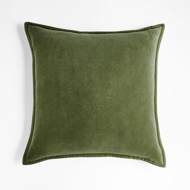 Moss 20" Washed Cotton Velvet Pillow Cover with Feather-Down Insert