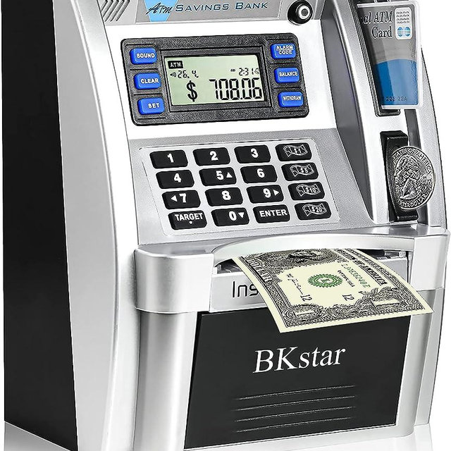 𝐁𝐊𝐬𝐭𝐚𝐫 𝟐𝟎𝟐𝟑 𝐔𝐩𝐠𝐫𝐚𝐝𝐞𝐝 ATM Piggy Bank for Real Money for Kids Adults with Debit Card, Bill Feeder, Coin Recognition, Balance Calculator, Digital Electronic Money Safe Saving Cash Box