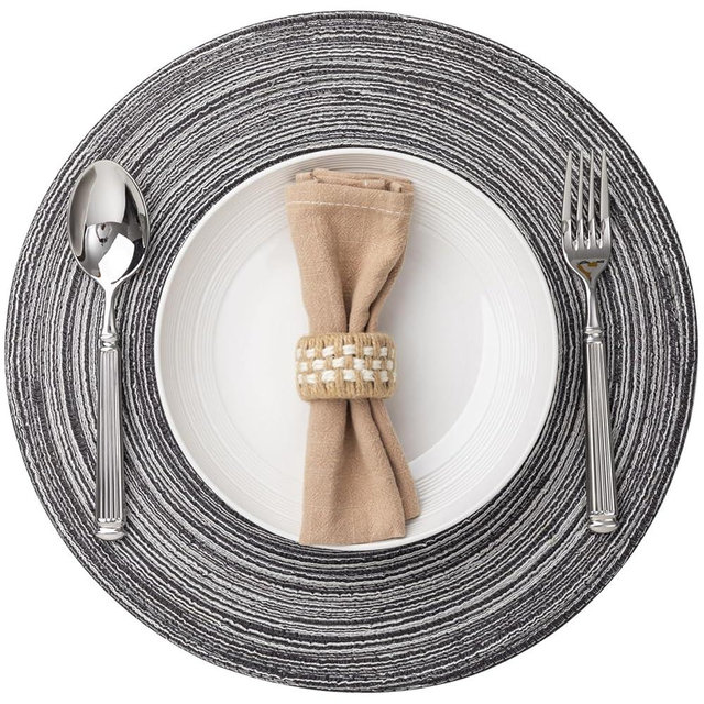 Round Placemats Set of 6 Woven Placemats Washable Braided Table Mats for Dining Table Heat Resistant Non-Slip Circle Place Mats(Mixed Gray)