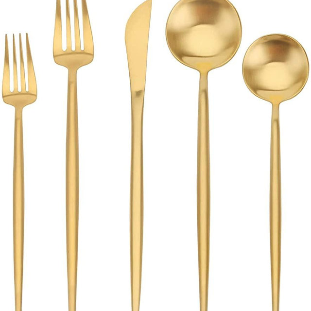 Matte Gold Silverware Set, SHARECOOK 30-Piece Stainless Steel Satin Finish Flatware Set Service for 6, Kitchen Utensil Set, Tableware Cutlery Set for Home and Restaurant