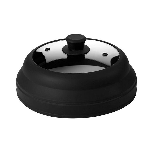 Bezrat 10.5" Black Collapsible Silicone and Glass Microwave Plate Cover