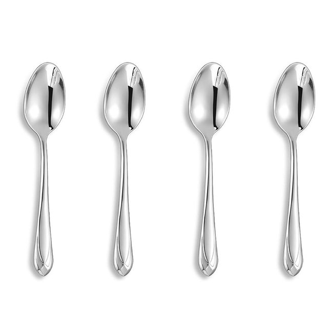 KEAWELL Premium Astra 4-Piece 5.8 inch Spoon Set – Mirror-Finished 18/10 Stainless Steel with Diamond-Faceted Handles Dishwasher Safe for Modern Dining (4, Small Spoons)