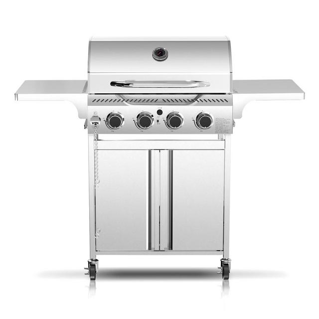 R.W.FLAME 4-Burner Propane Gas Grill, 32,000 BTU Stainless Steel BBQ with Lid, Wheels & Side Shelves for Outdoor Cooking, Patio, Garden & Camping