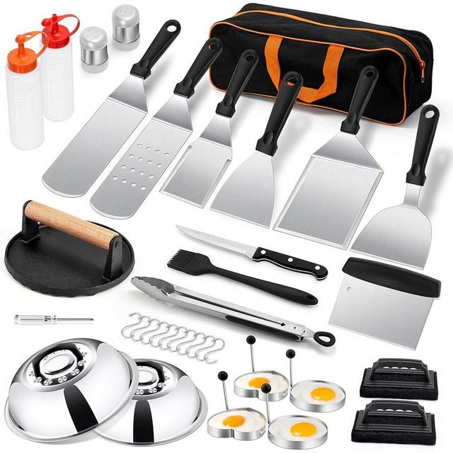 35PCS Griddle Accessories Kit, Leonyo Flat Top Grill Accessories, Grill Tools with Griddle Spatulas, Smash Burger Press, Basting Cover, Scraper for Outdoor BBQ Teppanyaki Hibachi Cooking