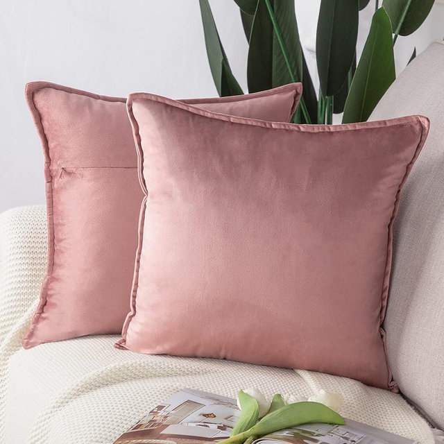 MADIZZ Set of 2 Super Soft Velvet Decorative Throw Pillow Covers 26x26 inch Pink Square with Fringe Luxury Style Cushion Case European Pillow Shell for Sofa Bedroom