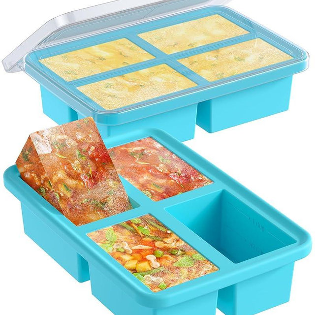 1 Cup Silicone Freezer Trays with Lid, 2 Pcs Soup Cubes Freezer Molds, Silicone Ice Cube Tray, Easy Meal Prep, Silicone Mold for Soup and Food Storage