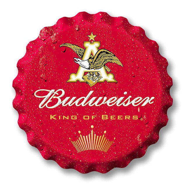 Desperate Enterprises Anheuser Budweiser Stamped Shape Bottle Cap - Premium Aluminum Sign - Made in USA - 18" Round