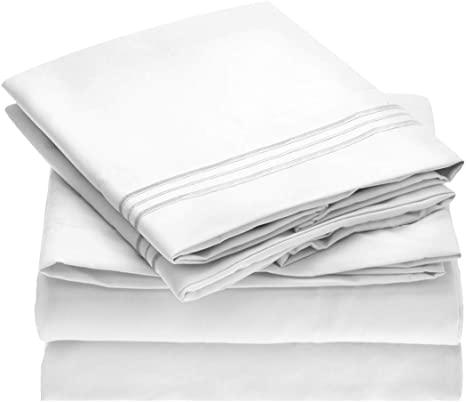 Mellanni Bed Sheet Set - Brushed Microfiber 1800 Bedding - Wrinkle, Fade, Stain Resistant - Hypoallergenic - 4 Piece (Queen, White)