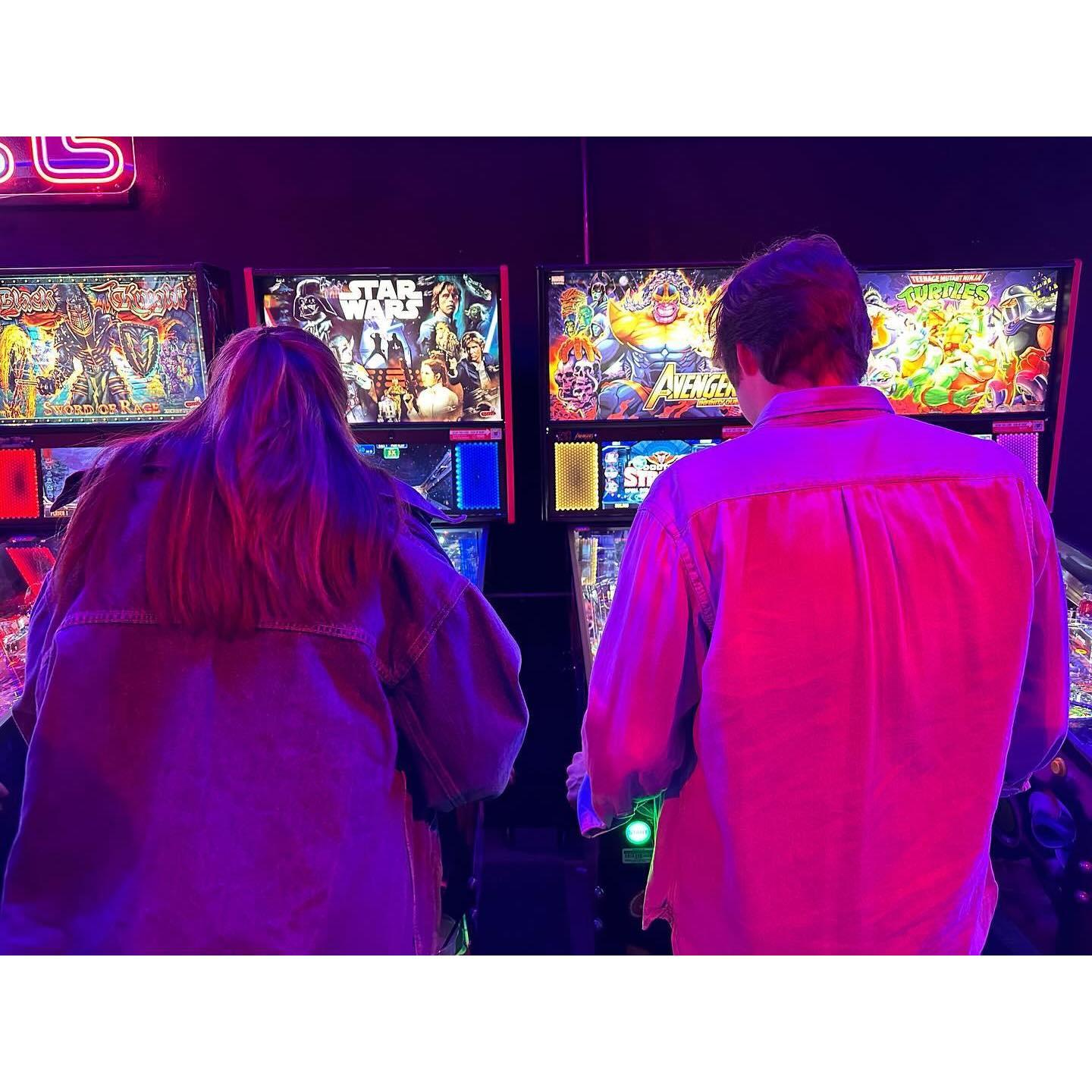 Playing pinball at PVD Arcade Bar