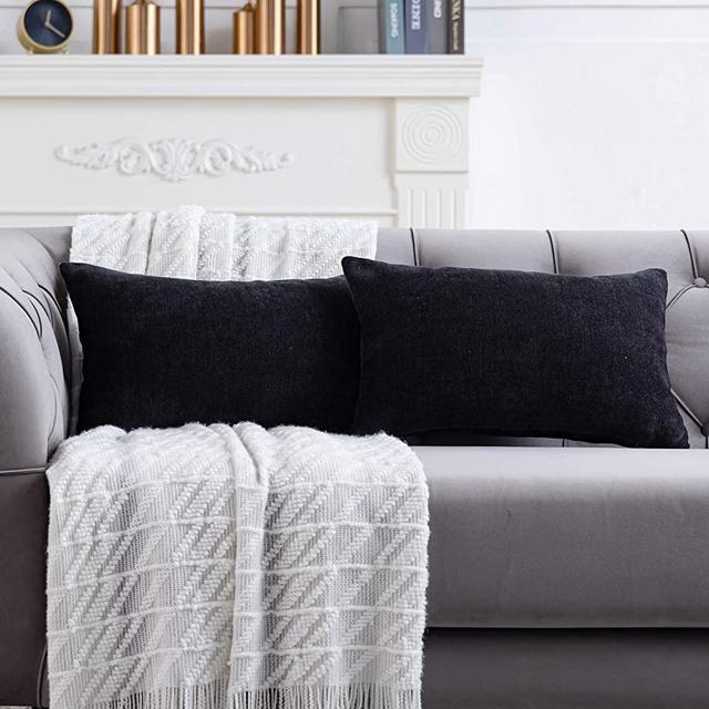 Anickal Black Lumbar Pillow Covers 12x20 Inch Set of 2 Solid Rustic Farmhouse Decorative Throw Pillow Covers Cushion Case for Home Sofa Couch Decoration