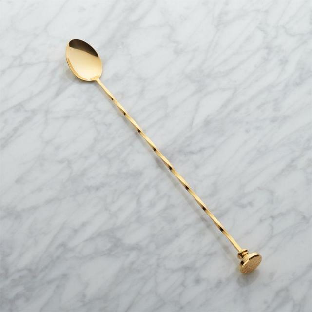 Crate & Barrel Gold Bar Spoon With Muddler