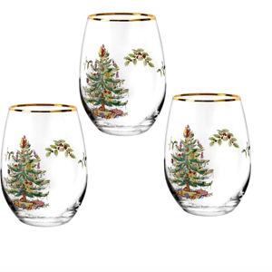 Christmas Tree Set of 4 Stemless Wine Glasses | Spode