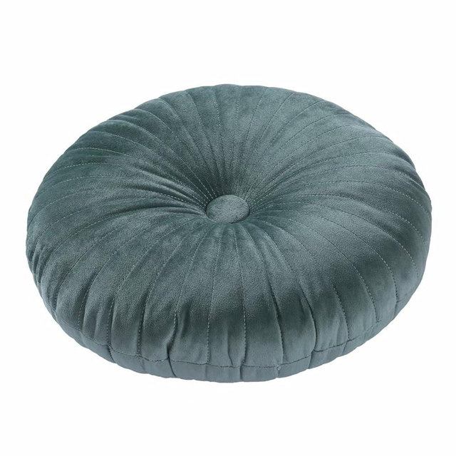 HLOVME Round Pillow Cushion for Couch Velvet Decorative Small Throw Pillow Solid Color for Living Room Bed Floor 13.7”, Green