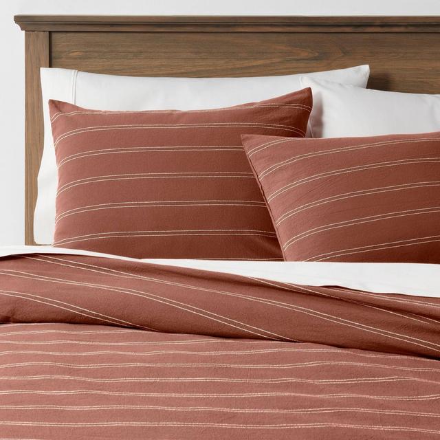 3pc King Simple Woven Stripe Duvet & Sham Set Rust - Threshold™