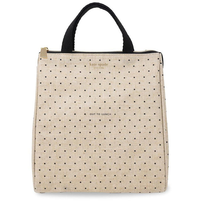 kate spade new york Cute Lunch Bag for Women, Large Capacity Lunch Tote, Adult Lunch Box with Silver Thermal Insulated Interior Lining and Storage Pocket (Out to Lunch)