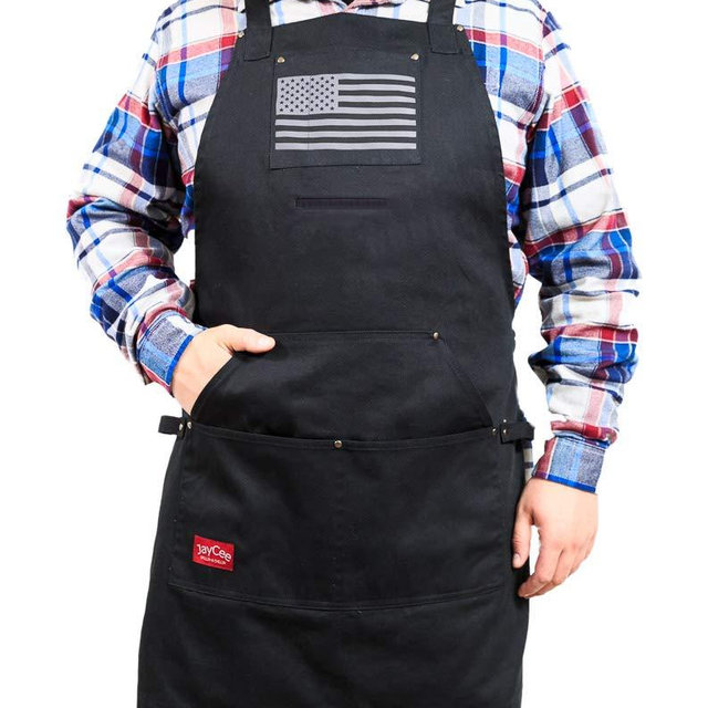 JayCee Apron for BBQ, Grill, Chef, Hobby and Workshop, 5 Pockets, Cross-Back, 2 Tool/Towel Loops, 10 oz Cotton, Great Gift