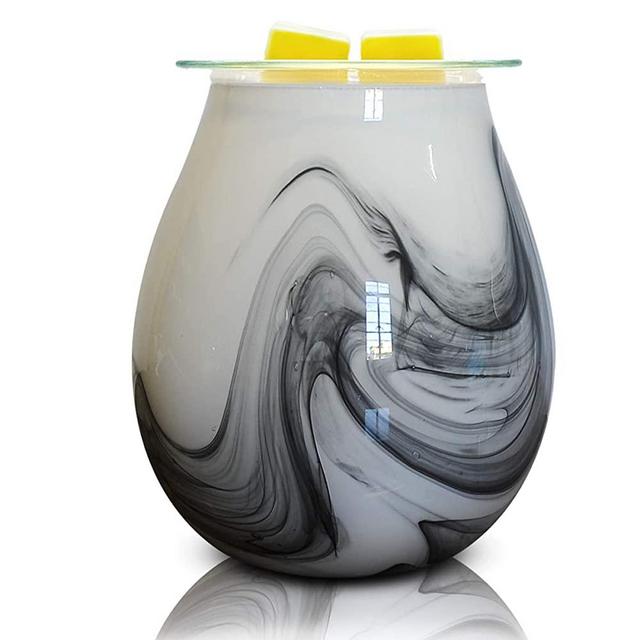 Glass Electric Essential Oil Warmer Electric Incense Wax Tart Burner Wax Melt Warmer Fragrance Night Light Aroma Decorative for Home Office Bedroom Living Room Decor Gifts (Ink Wave)