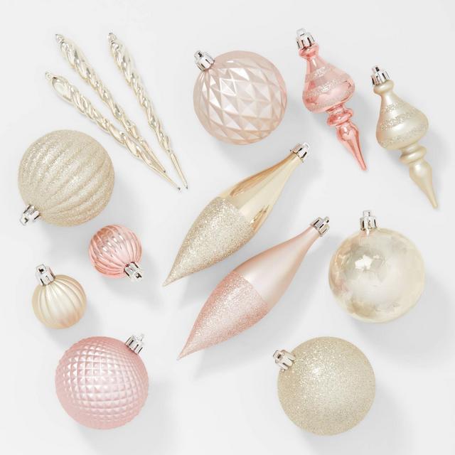 40ct Plastic Finial Christmas Tree Ornament Set Pink/Champagne - Wondershop™