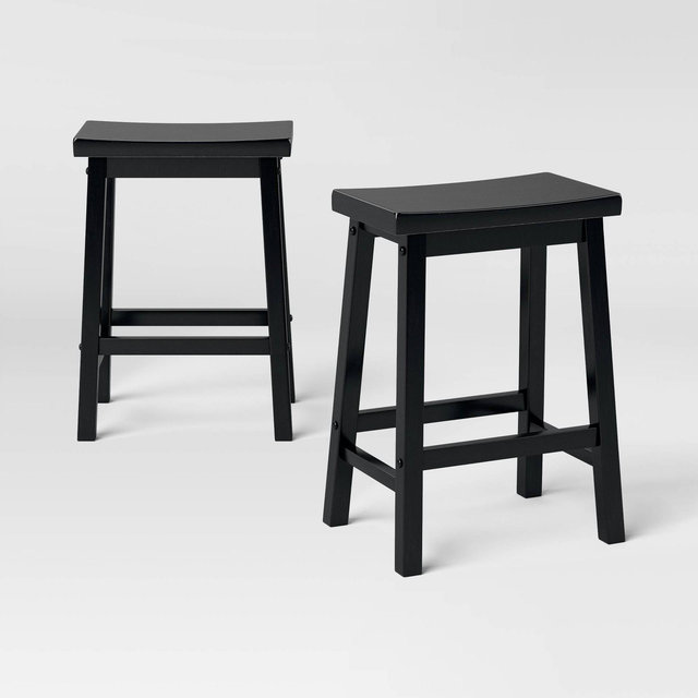Set of 2 24" Solid Wood Backless Saddle Counter Height Barstools Black - Room Essentials™