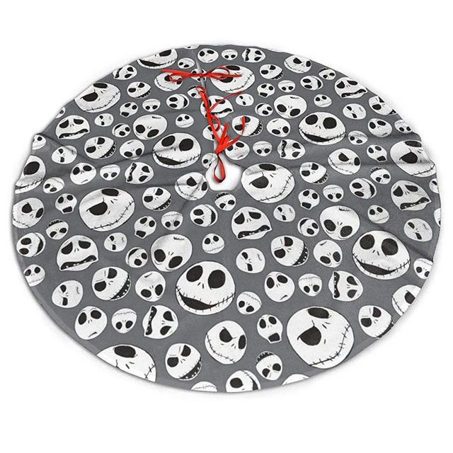 JANBOR 36" Christmas Tree Skirt, Nightmare Before Christmas Skull Holiday Tree Decoration for Merry Christmas Happy New Year Xmas Supplies 91cm