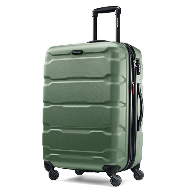 Samsonite Omni PC Hardside Expandable Luggage with Spinner Wheels, Army Green, Checked-Medium 24-Inch