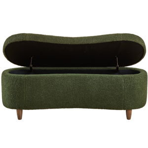 Olive Boucle Curved Upholstered Storage Bench