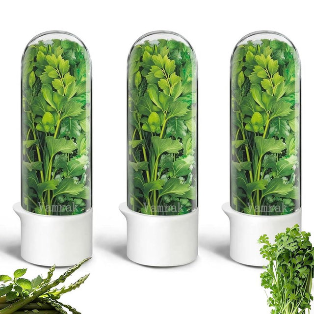Herb Saver for Refrigerator, Fresh Herbs Keeper, Herb Saver for Fresh Herbs Parsley Mint Leaves Fresh Herb Keeper, Storage Cilantro Containers for Refrigerator Keeps Greens Fresh for 2-3 Weeks (3PCS)