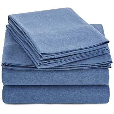 AmazonBasics Heather Jersey Sheet Set - Queen, Chambray