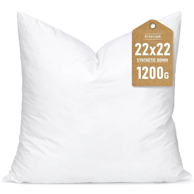 Artscope Synthetic Down Pillow Insert, 22x22 Down Alternative Throw Pillow Insert. Ultra Soft Fluffy Sleeping Pillow with 100% Cotton Cover, Decorative Pillows-White.