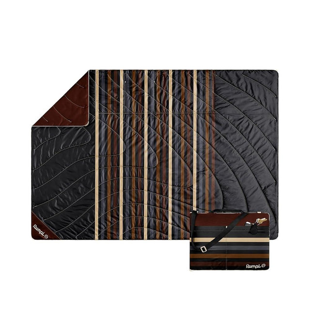 Rumpl Stash Mat Packable Picnic Blanket and Tote Bag, Mocha Mini Stripes