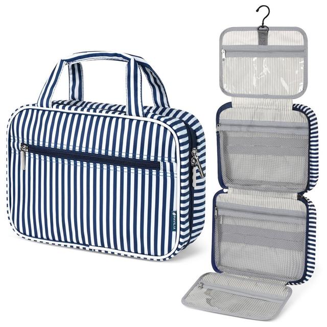 PAVILIA Hanging Toiletry Bag Travel Women Men, Foldable Cosmetic Organizer, Water Resistant Makeup Accessories Essentials Kit