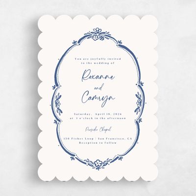 Blue Scalloped Wedding Invitation - Galleria Classic