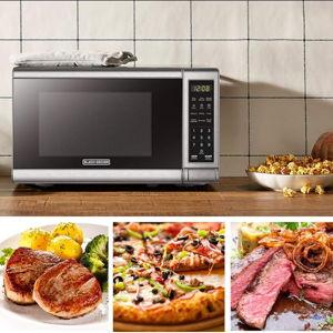 BLACK+DECKER EM720CB7 Digital Microwave Oven with Turntable Push-Button Door, Child Safety Lock, 700W, Stainless Steel, 0.7 Cu.ft