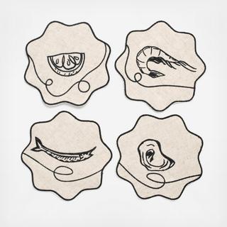 Line Drawing Embroidered Coaster, Set of 4