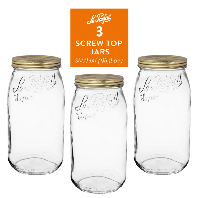 Le Parfait Screw Top Jars / Size: 2000ml - 64oz - 2L Gold Lid / Set of: 3